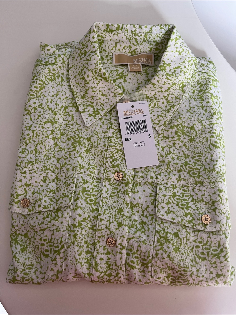 Michael Kors Green and White Floral Lightweight Shirt